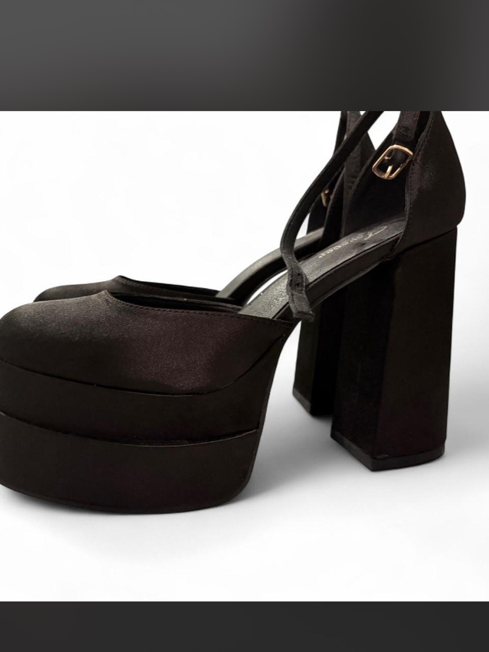 Forever Black Platform Block Heels with Ankle Strap